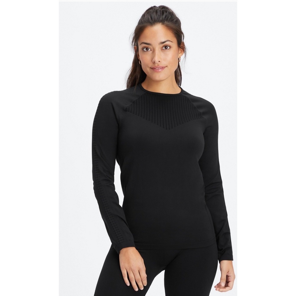 Fabletics Sync Black Seamless Mesh Activewear Long Sleeve Top Large